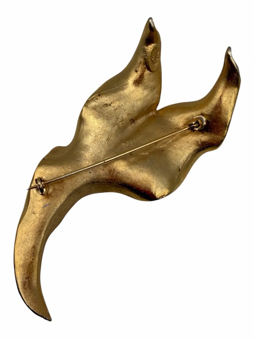Vintage Capri Signed Gold Tone Sculptural Leaf Brooch Pin 3.5”
